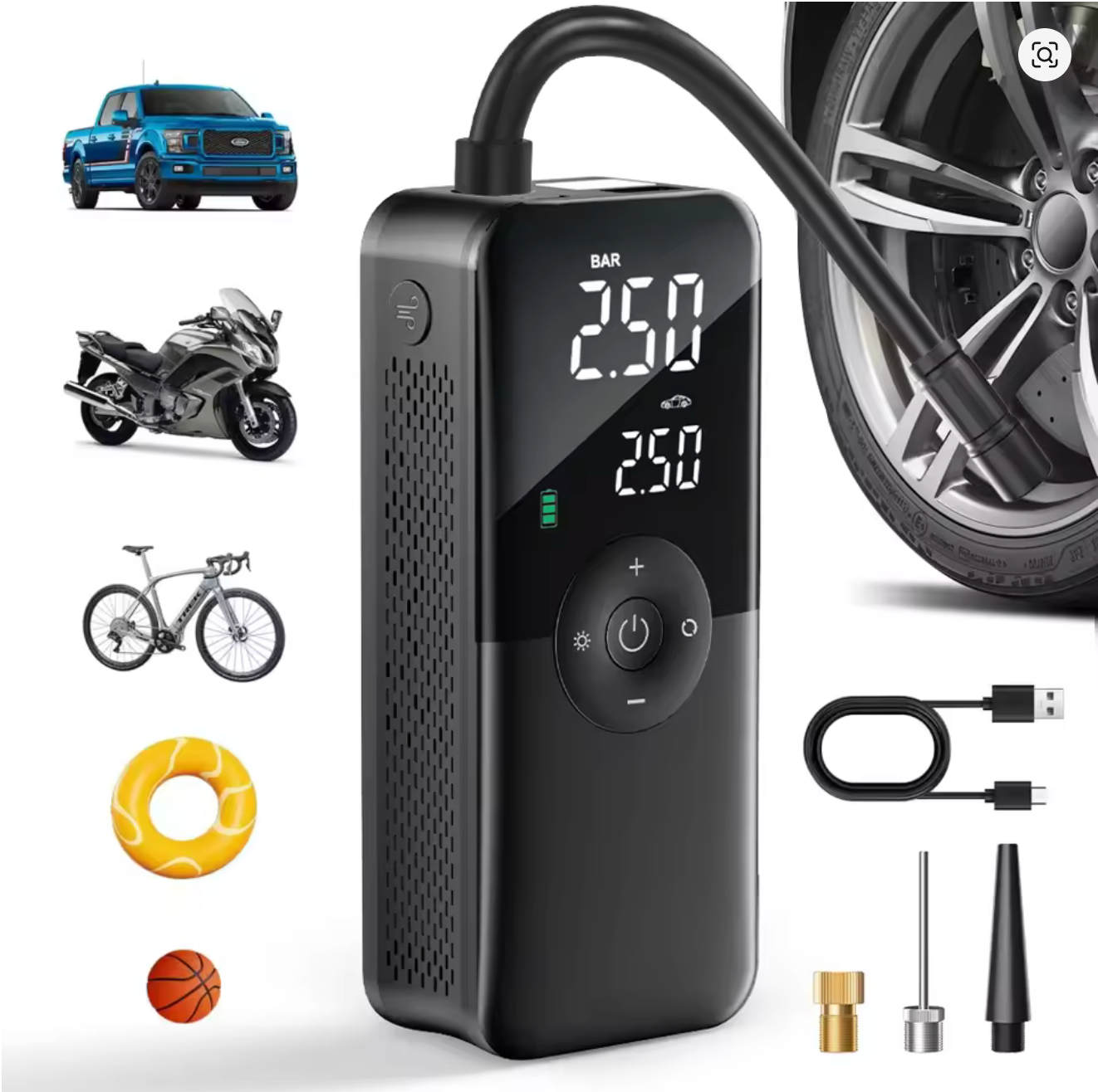 Aussie Finds™ Portable Tire Inflator – Rechargeable Digital Air Compressor + FREE CARRY BAG