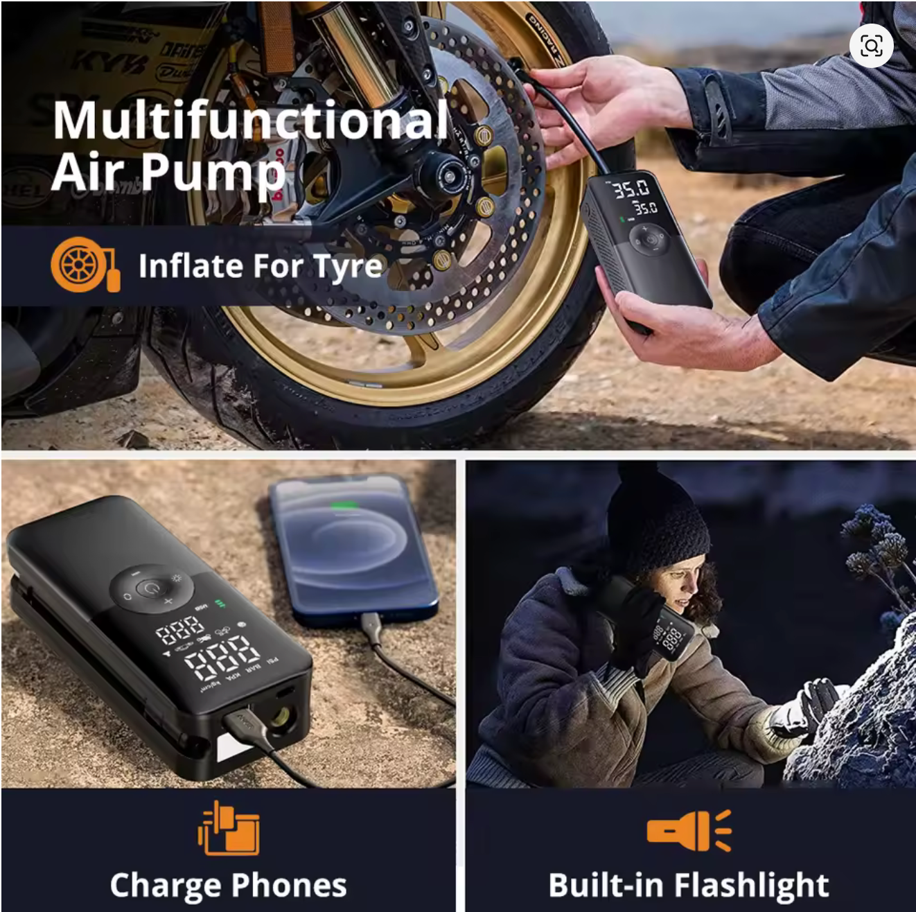 Aussie Finds™ Portable Tire Inflator – Rechargeable Digital Air Compressor + FREE CARRY BAG