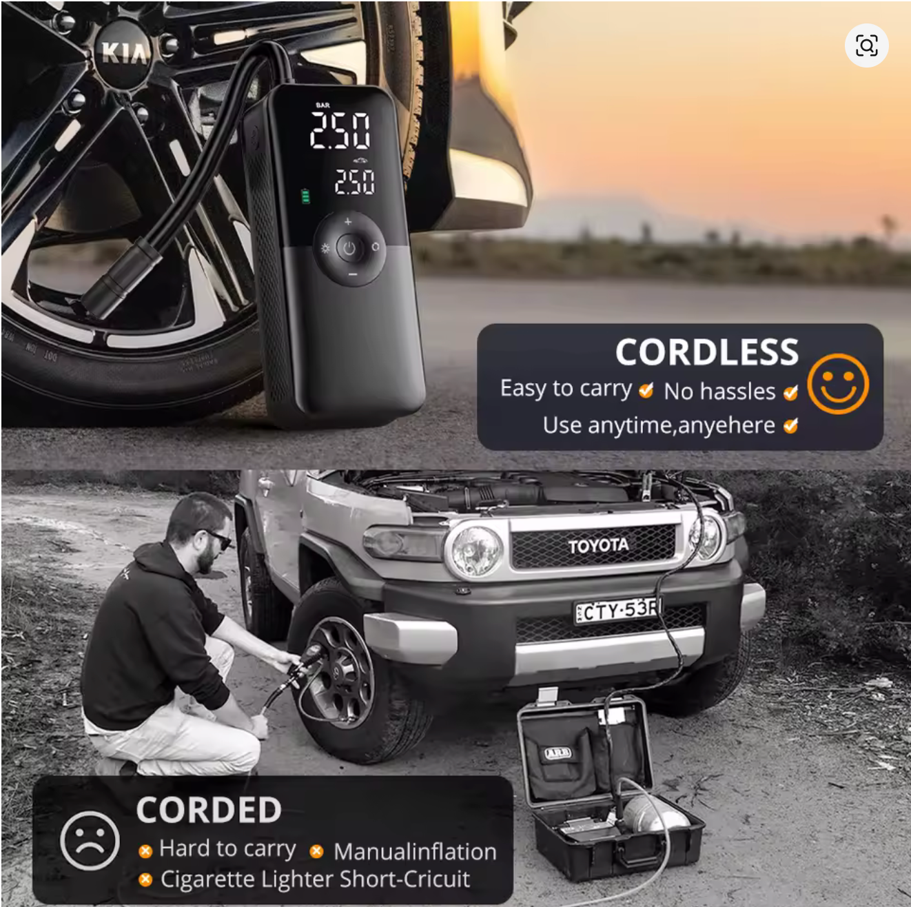 Aussie Finds™ Portable Tire Inflator – Rechargeable Digital Air Compressor + FREE CARRY BAG
