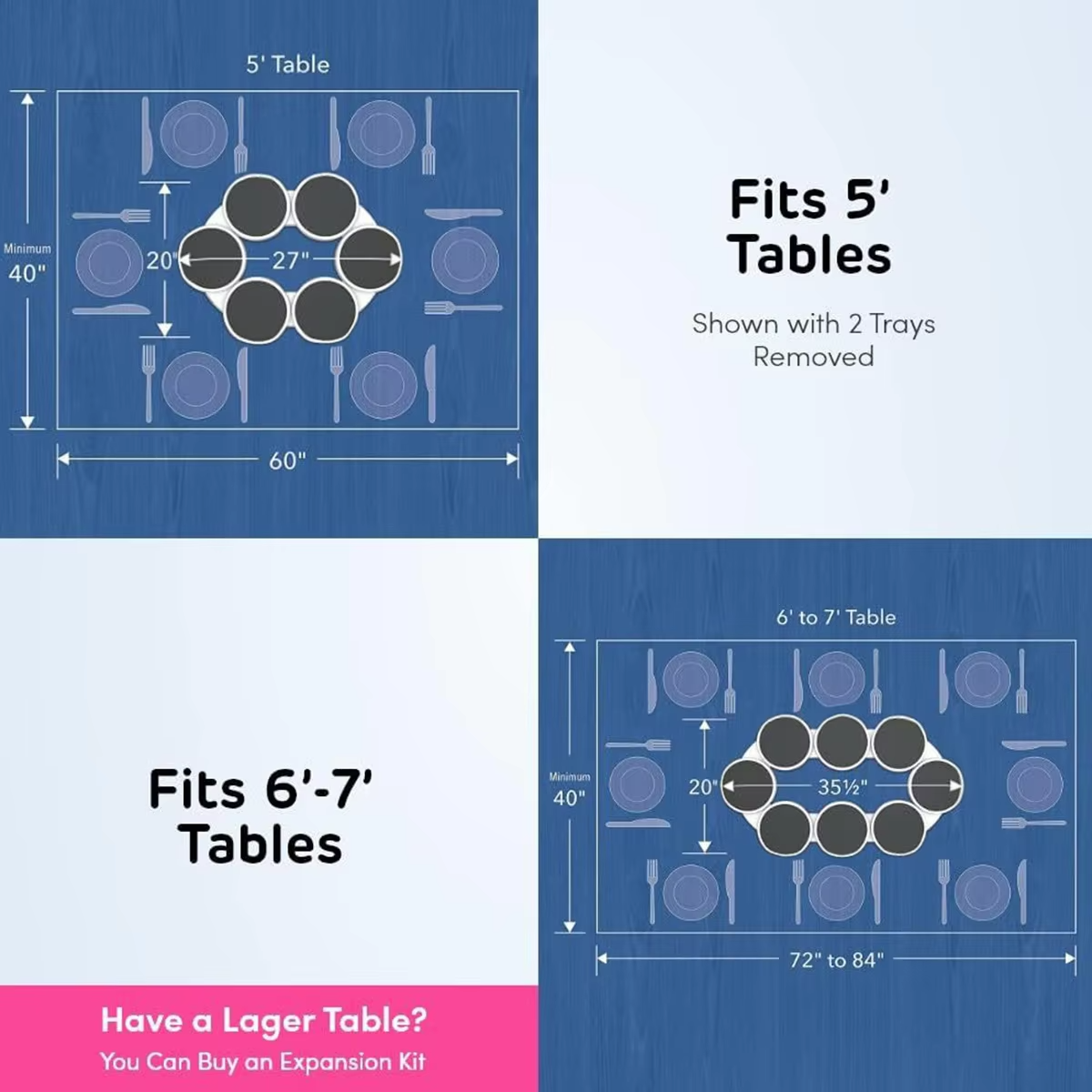 Rotating Dinner Table with Expandable Trays